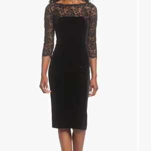 Eliza J lace and velour sheath dress